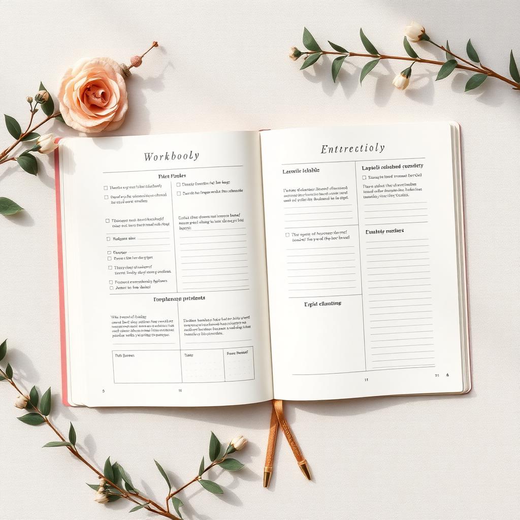 The Digital Product Launch Kit workbook open on a warm ivory desk